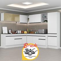 Cozinha Completa Canto Veneza MP2100 Multimóveis Branco Preto Brinde Jogo de Panelas Tramontina