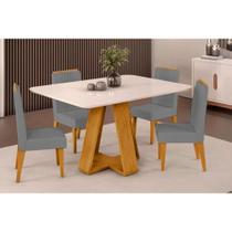 Cozinha Completa Celeste Tampo Madeirado c/ Vidro Curvo 120x90cm e 4 Cadeiras Lia Cedro/Off White - Suede Lunar - DJ Móveis Cozinha Completa Celeste Tampo Madeirado c/ Vidro Curvo 120x90cm e 4 Cadeiras Lia Cedro/Off White - Suede Lunar - DJ Móveis