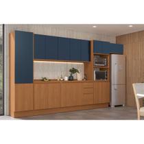 Cozinha Completa Ciela 9 Peças (3Aéreos+2Balcões+1Paneleiro+1TorreQuente+2Complementos) C9P64 Canela/Azul Profundo - Kappesberg