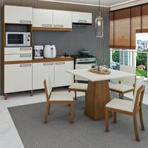 Cozinha Completa com Mesa e 4 Cadeiras Paulista 7 Portas 2 Gavetas Nature/Off White/Linho - Panorama Móveis