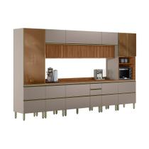 Cozinha Completa com Vidro Reflecta e Ripado Proença 12 Portas 10 Gavetas Bege e Nogueira Cozinha Completa com Vidro Reflecta e Ripado Proença 12 Portas 10 Gavetas Bege e Nogueira
