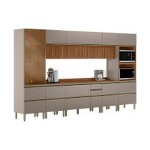 Cozinha Completa com Vidro Reflecta e Ripado Proença 12 Portas 9 Gavetas Bege e Nogueira Cozinha Completa com Vidro Reflecta e Ripado Proença 12 Portas 9 Gavetas Bege e Nogueira