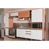 Cozinha Completa Completa Thela Macadâmia (2 Aéreos + 1 Balcão + 2 Paneleiros) 5 Peças Freijo/Branco - Telasul