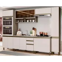 Cozinha Completa Connect 7 Peças (2 Aéreos+2Balcões+2Paneleiro+1Complemento) s/Pia CPT90 Duna/Cristal - Henn Cozinha Completa Connect 7 Peças (2 Aéreos+2Balcões+2Paneleiro+1Complemento) s/Pia CPT90 Duna/Cristal - Henn