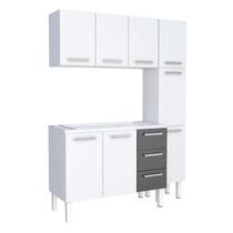 Cozinha Completa de Aço Gabinete Para Pia 140cm com Aéreo e Paneleiro Vênus Cozimax Branco/Preto Cozinha Completa de Aço Gabinete Para Pia 140cm com Aéreo e Paneleiro Vênus Cozimax Branco/Preto