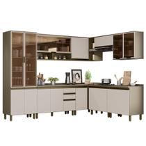 Cozinha Completa de Canto 9 Peças Connect com Cristaleira e Aéreo Vidro - Móveis Henn Cozinha Completa de Canto 9 Peças Connect com Cristaleira e Aéreo Vidro - Móveis Henn