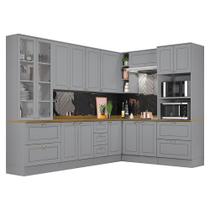 Cozinha Completa de Canto Americana 8 Peças com Cristaleira e Tampo Nature - Móveis Henn