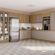 Cozinha Completa de Canto com Cristaleira 19 portas 5 Gavetas Botanic Kappesberg - Nogueira/Fendi Cozinha Completa de Canto com Cristaleira 19 portas 5 Gavetas Botanic Kappesberg - Nogueira/Fendi