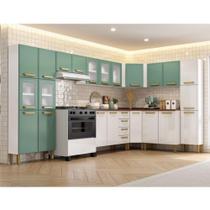 Cozinha Completa de Canto em Aço 9 Peças Bella Verde/Branco