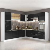 Cozinha Completa de Canto Madesa Lux com Armário e Balcão - Branco/Preto Cozinha Completa de Canto Madesa Lux com Armário e Balcão - Branco/Preto
