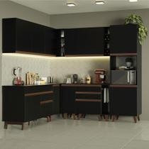 Cozinha Completa de Canto Madesa Reims 437001 com Armário e Balcão - Preto Cozinha Completa de Canto Madesa Reims 437001 com Armário e Balcão - Preto