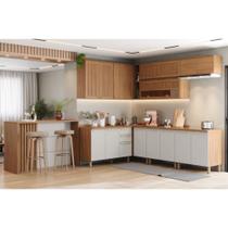 Cozinha Completa de Canto Ripado com Bancada Ilha 14 Portas 2 Gavetas Requinte Henn