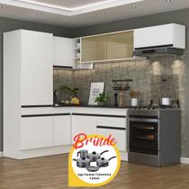 Cozinha Completa de Canto Veneza MP2086 Multimóveis Branco Preto Brinde Jogo de Panelas Tramontina