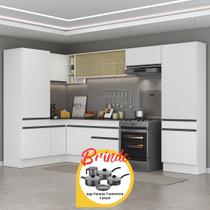 Cozinha Completa de Canto Veneza MP2090 Multimóveis Branco Preto Brinde Jogo de Panelas Tramontina