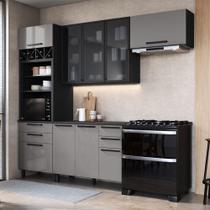 Cozinha Completa Diamante 7 Portas 6 Gavetas com Vidro Chumbo/Titânio - Indékes Cozinha Completa Diamante 7 Portas 6 Gavetas com Vidro Chumbo/Titânio - Indékes