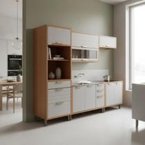 Cozinha Completa Eloise 5 Peças c/ Torre Forno e Micro 270cm 100% MDF Vidro Reflecta Cozinha Completa Eloise 5 Peças c/ Torre Forno e Micro 270cm 100% MDF Vidro Reflecta