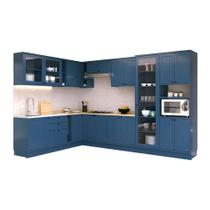 Cozinha Completa Évora 17 PT 3 GV Azul Órion e Carvalho Cozinha Completa Évora 17 PT 3 GV Azul Órion e Carvalho