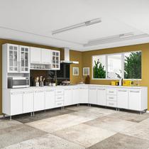 Cozinha completa fidelita viena modulada 7 peças 600 cm 16 portas 6 gavetas com tampo branco