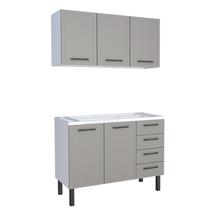 Cozinha Completa Gabinete Para Pia 120 e Armário Aéreo Juno/Apolo 4 Gavetas Cozimax Cinza Argila
