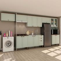 Cozinha Completa Iluminata 14 Portas 3 Gavetas 100% Mdf com Vidro Mint/ébano - Genialflex Cozinha Completa Iluminata 14 Portas 3 Gavetas 100% Mdf com Vidro Mint/ébano - Genialflex