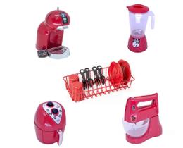 Cozinha Completa Infantil Brinquedo Menino Vermelho 14Pc - Altimar