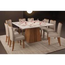 Cozinha Completa Itália Tampo Madeirado c/ Vidro Curvo 136x136cm e 8 Cadeiras Julia Freijo/Off White - Suede Kraft - DJ Móveis