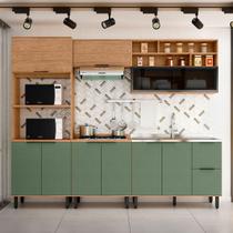 Cozinha Completa Laura 9 Portas 3 Gavetas com Vidro 100% Mdf Freijo/Jade - Mx Móveis Cozinha Completa Laura 9 Portas 3 Gavetas com Vidro 100% Mdf Freijo/Jade - Mx Móveis