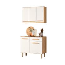 Cozinha Completa Lemon com Balcão, 5 portas 1 Gaveta Freijó/Off White Cristal - Nicioli Cozinha Completa Lemon com Balcão, 5 portas 1 Gaveta Freijó/Off White Cristal - Nicioli