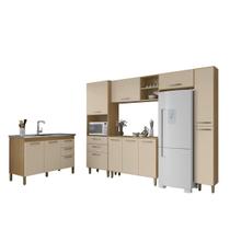 Cozinha Completa Luana Modulada 6 Peças com Pia s/Tampo - Carvalho Americano - Off White- EdeCasaMoveis