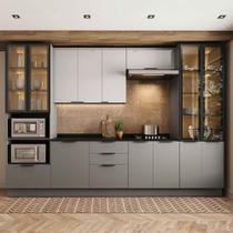 Cozinha Completa Lumina 13 Portas 4 Gavetas com Vidro Cinza - Telasul Cozinha Completa Lumina 13 Portas 4 Gavetas com Vidro Cinza - Telasul