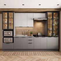 Cozinha Completa Lumina 14 Portas 4 Gavetas com Vidro Cinza - Telasul Cozinha Completa Lumina 14 Portas 4 Gavetas com Vidro Cinza - Telasul