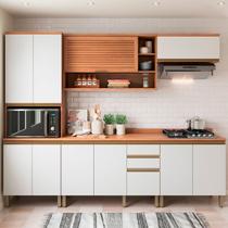 Cozinha Completa Macadâmia 10 Portas 3 Gavetas Freijó/Branco - Telasul Cozinha Completa Macadâmia 10 Portas 3 Gavetas Freijó/Branco - Telasul