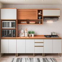 Cozinha Completa Macadâmia 9 Portas 3 Gavetas Freijó/Branco 914423 - Telasul Cozinha Completa Macadâmia 9 Portas 3 Gavetas Freijó/Branco 914423 - Telasul
