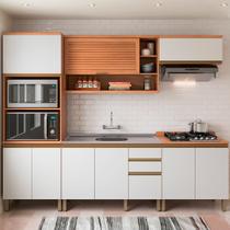 Cozinha Completa Macadâmia 9 Portas 3 Gavetas Freijó/Branco 914424 - Telasul Cozinha Completa Macadâmia 9 Portas 3 Gavetas Freijó/Branco 914424 - Telasul