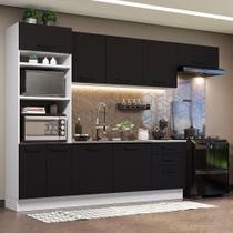 Cozinha Completa Madesa Agata 330001 com Armário e Balcão (Sem Tampo e Pia) - Branco/Preto Cozinha Completa Madesa Agata 330001 com Armário e Balcão (Sem Tampo e Pia) - Branco/Preto