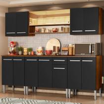Cozinha Completa Madesa Emilly Smile com Balcão e Armário Vidro Reflex - Rustic/Preto Cozinha Completa Madesa Emilly Smile com Balcão e Armário Vidro Reflex - Rustic/Preto