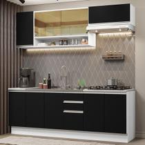 Cozinha Completa Madesa Glamy 240003 com Armário e Balcão (Sem Tampo e Pia) - Branco/Preto