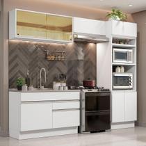 Cozinha Completa Madesa Glamy 270012 com Armário e Balcão (Sem Tampo e Pia) - Branco