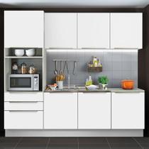 Cozinha Completa Madesa Lux com Armário e Balcão 7 Portas 3 Gavetas - Branco/Branco Veludo