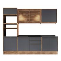 Cozinha Completa MDF Modular Édez Uno, 6 Peças, Grafite e Louro Freijó Cozinha Completa MDF Modular Édez Uno, 6 Peças, Grafite e Louro Freijó