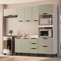 Cozinha Completa Meena 8 Portas 4 Gavetas 40250064 Branco/Verde Oliva - Politorno