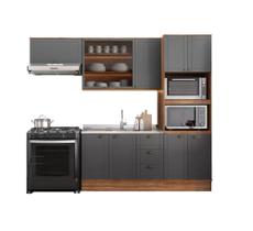 Cozinha Completa Milla Plus Armário e Balcão Nog/Cinza Carraro Cozinha Completa Milla Plus Armário e Balcão Nog/Cinza Carraro