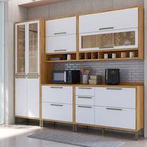 Cozinha Completa Modulada 100% MDF 5 Peças 11 Portas 4 Gavetas e Vidro 274cm Vicenza Espresso Móveis Branco/Amêndoa/Brilho