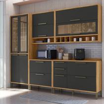 Cozinha Completa Modulada 100% MDF 5 Peças 11 Portas 4 Gavetas e Vidro 274cm Vicenza Espresso Móveis Cinza/Amêndoa/Chumbo
