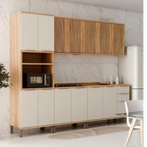 Cozinha Completa Modulada 100% MDF 5 Peças com 13 Portas e Tampo 270cm Noruega Espresso Móveis Bege/Amêndoa/Off White Cozinha Completa Modulada 100% MDF 5 Peças com 13 Portas e Tampo 270cm Noruega Espresso Móveis Bege/Amêndoa/Off White