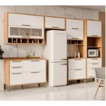 Cozinha Completa Modulada 100% MDF 6 Peças 11 Portas 6 Gavetas e Vidro 354cm Vicenza Espresso Móveis Branco/Amêndoa