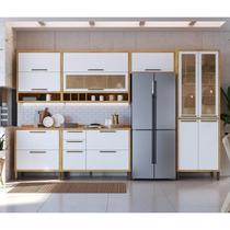 Cozinha Completa Modulada 100% MDF 6 Peças 12 Portas 4 Gavetas e Vidro 354cm Vicenza Espresso Móveis Branco/Amêndoa/Brilho