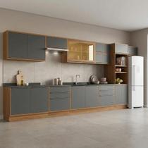 Cozinha Completa Modulada 11 Peças com Torre Quente 6 Gaveta em MDF Viena Freijó/Cinza Grafite Louro Cozinha Completa Modulada 11 Peças com Torre Quente 6 Gaveta em MDF Viena Freijó/Cinza Grafite Louro