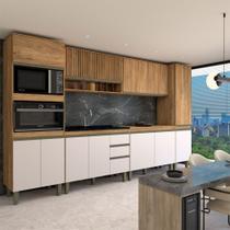 Cozinha Completa Modulada 12 Portas 3 Gavetas Ripado Freijó/Off White - Panorama Móveis Cozinha Completa Modulada 12 Portas 3 Gavetas Ripado Freijó/Off White - Panorama Móveis