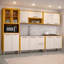 Cozinha Completa Modulada 13 Portas 2 Gavetas com Paneleiro Cristaleira e Balcão Demi Espresso Móveis Bege/Cinamomo/Off White Acetinado Cozinha Completa Modulada 13 Portas 2 Gavetas com Paneleiro Cristaleira e Balcão Demi Espresso Móveis Bege/Cinamomo/Off White Acetinado